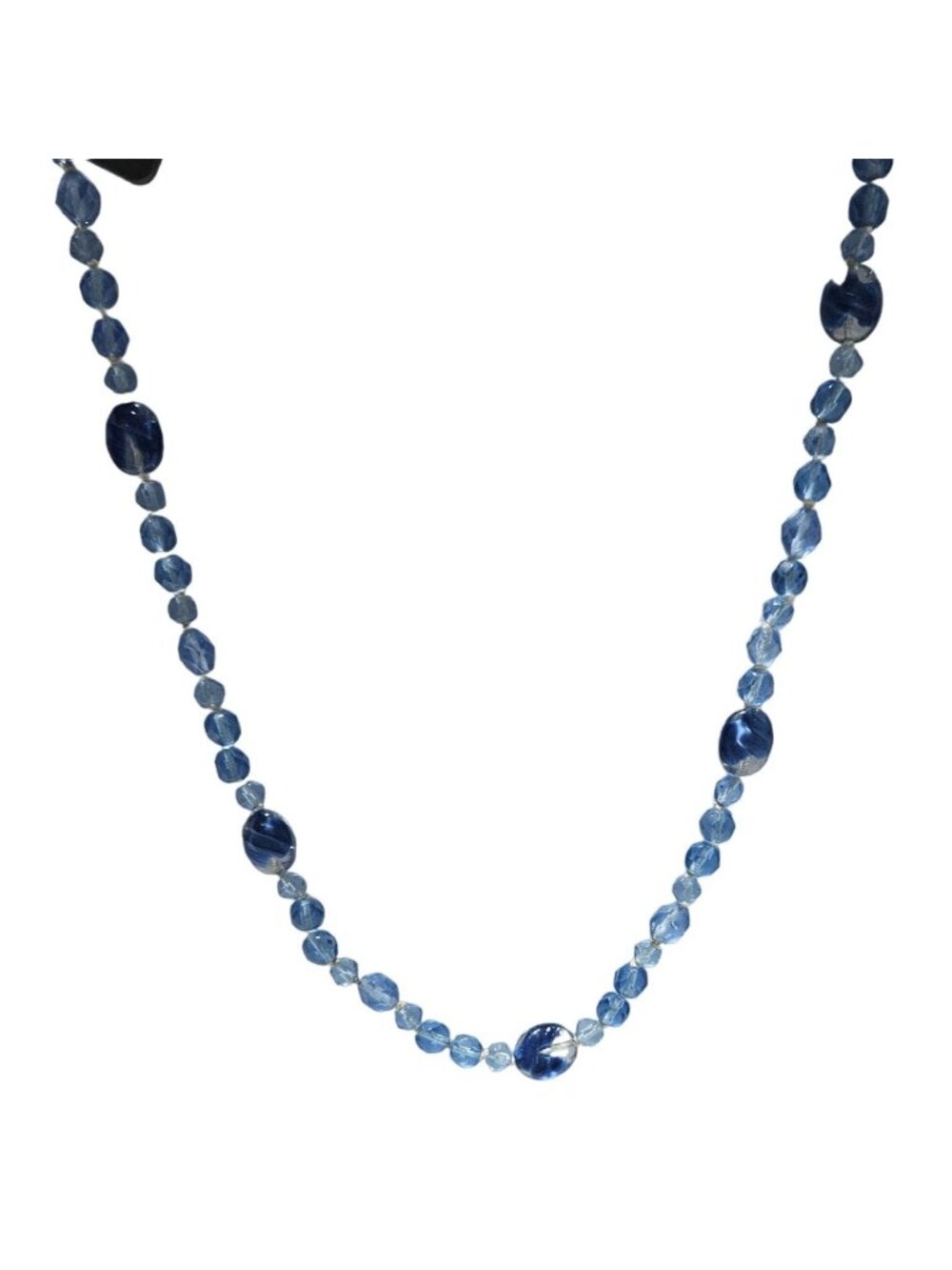 Vintage Seed Beaded Chunky Necklace Multi Strand Blue Beads Faceted Crystals